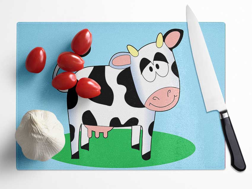 Happy Cow Baby Blue Glass Chopping Board