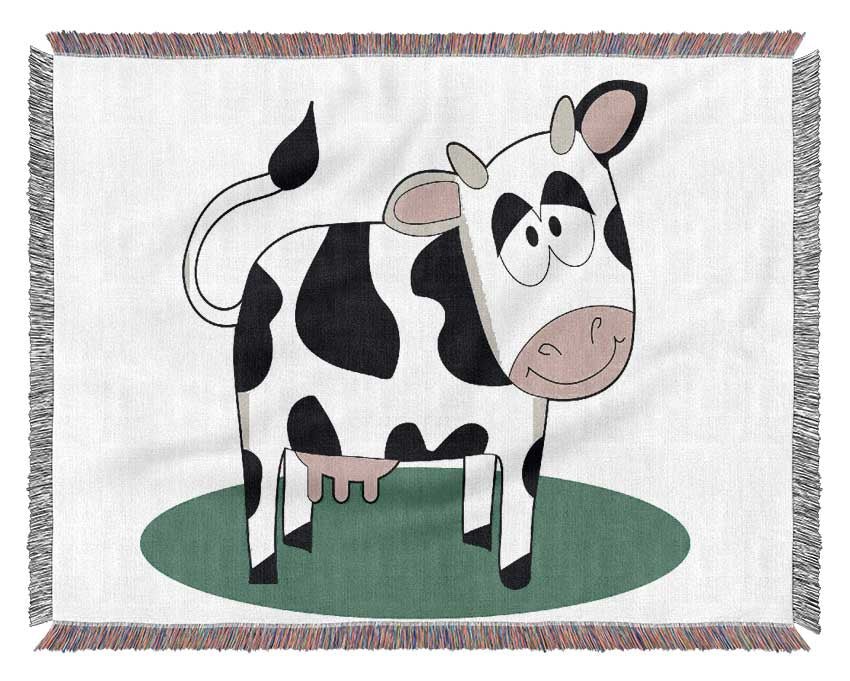 Happy Cow White Woven Blanket