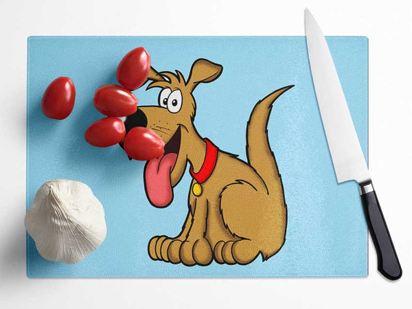 Happy Dog Cartoon With Tongue Out Baby Blue Glass Chopping Board