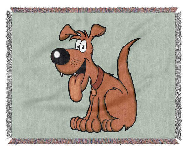 Happy Dog Cartoon With Tongue Out Baby Blue Woven Blanket