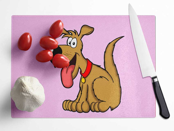 Happy Dog Cartoon With Tongue Out Pink Glass Chopping Board