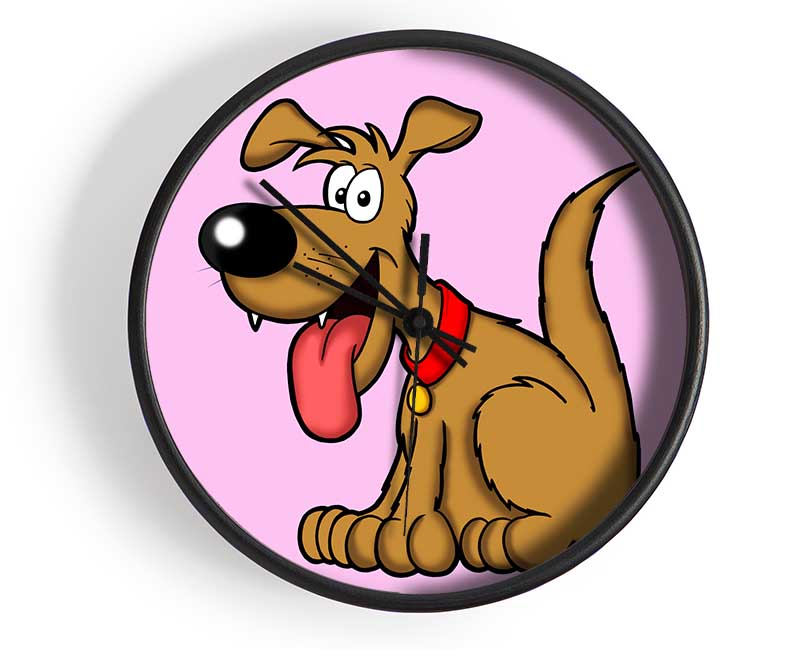 Happy Dog Cartoon With Tongue Out Pink Clock - Wallart-Direct UK