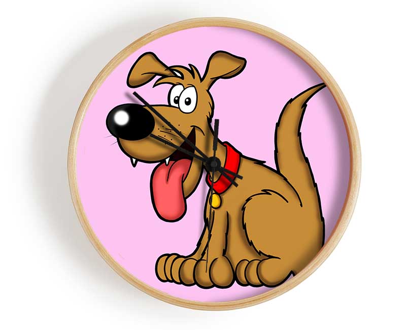 Happy Dog Cartoon With Tongue Out Pink Clock - Wallart-Direct UK