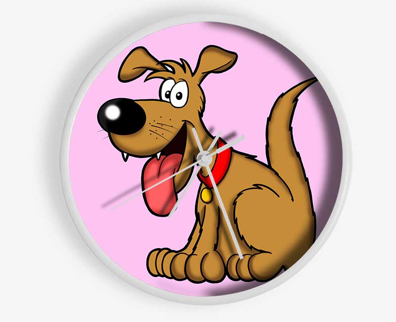 Happy Dog Cartoon With Tongue Out Pink Clock - Wallart-Direct UK