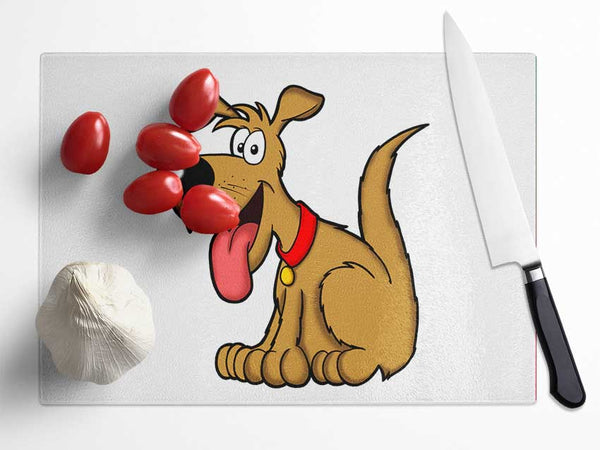 Happy Dog Cartoon With Tongue Out White Glass Chopping Board