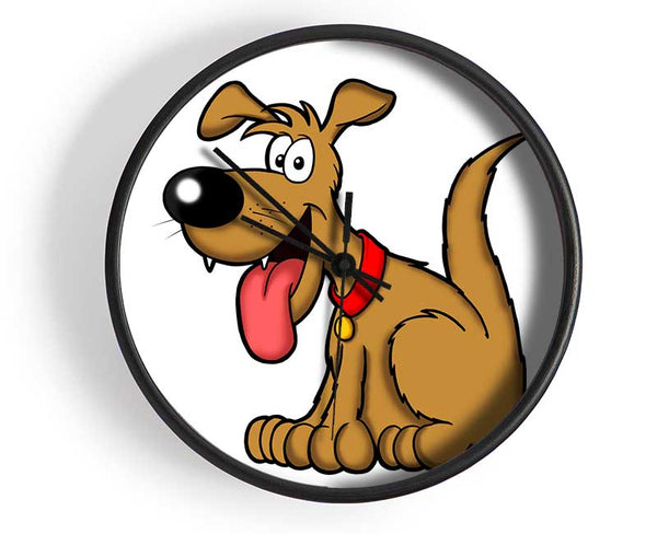 Happy Dog Cartoon With Tongue Out White Clock - Wallart-Direct UK