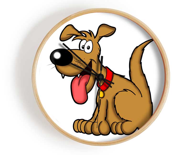 Happy Dog Cartoon With Tongue Out White Clock - Wallart-Direct UK