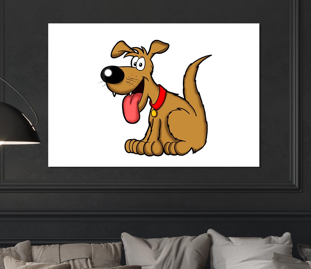 Happy Dog Cartoon With Tongue Out White Print Poster Wall Art