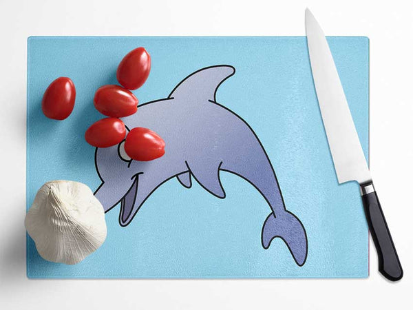 Happy Dolphin Baby Blue Glass Chopping Board