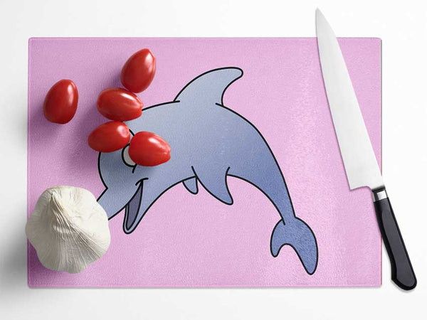 Happy Dolphin Pink Glass Chopping Board