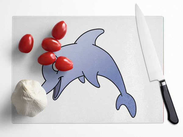 Happy Dolphin White Glass Chopping Board