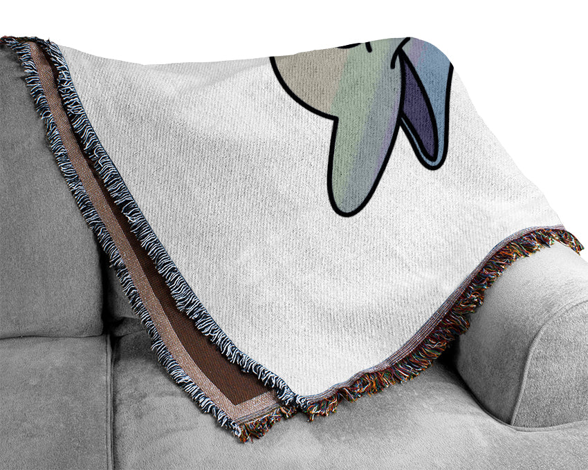 Happy Dolphin White Woven Blanket