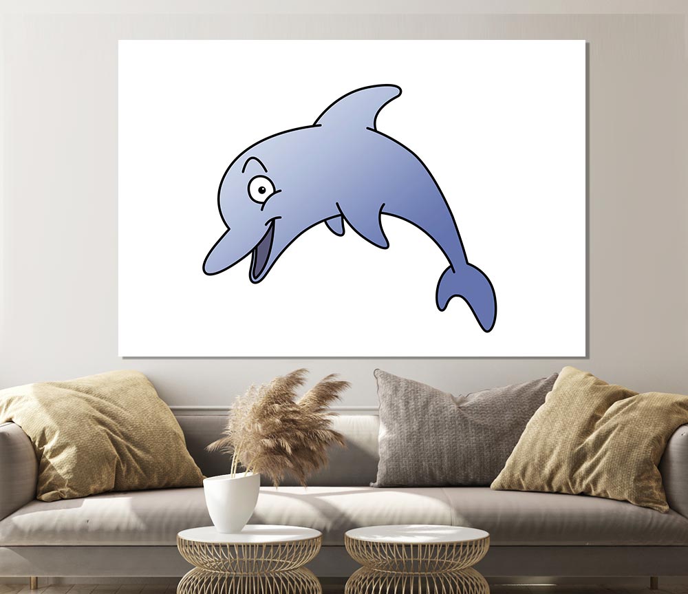 Happy Dolphin White Print Poster Wall Art