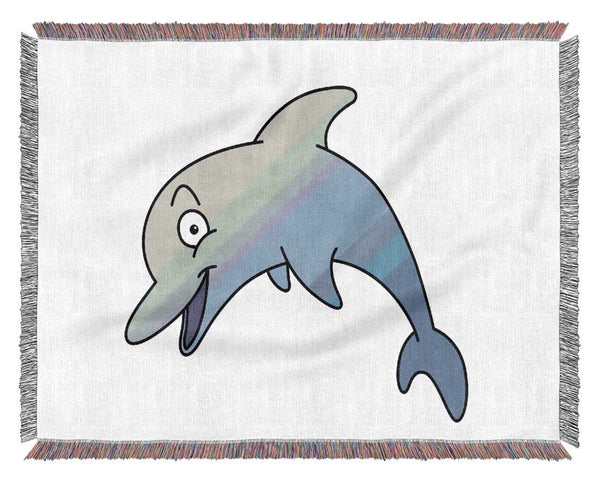 Happy Dolphin White Woven Blanket