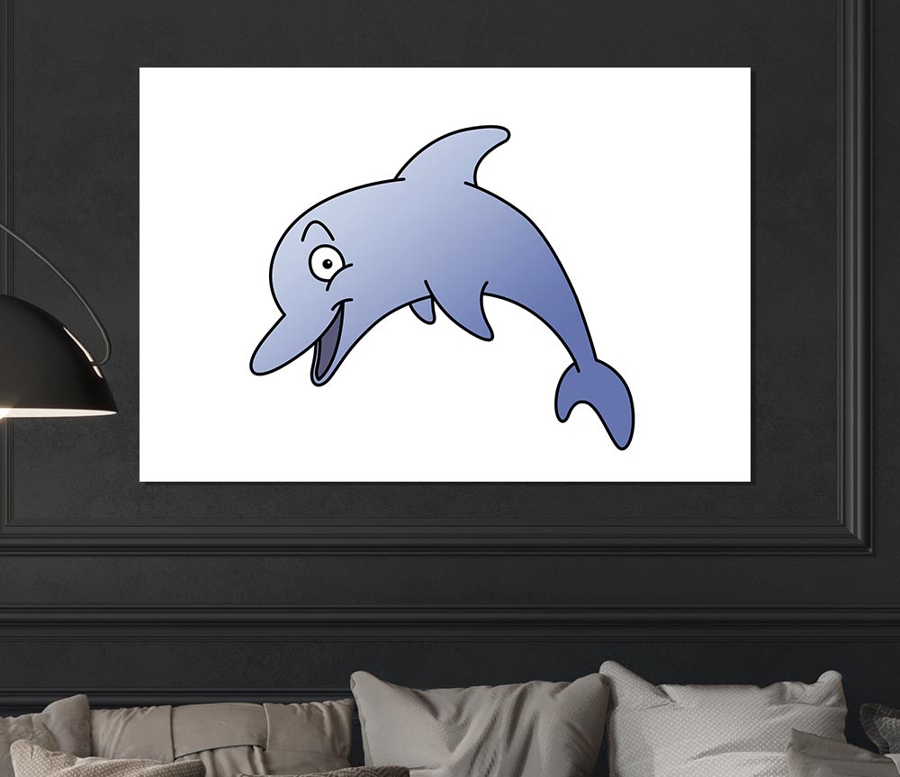 Happy Dolphin White Print Poster Wall Art