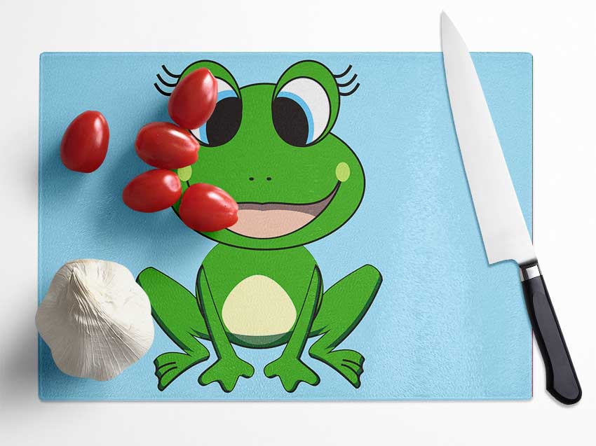 Happy Frog Ready To Leap Baby Blue Glass Chopping Board