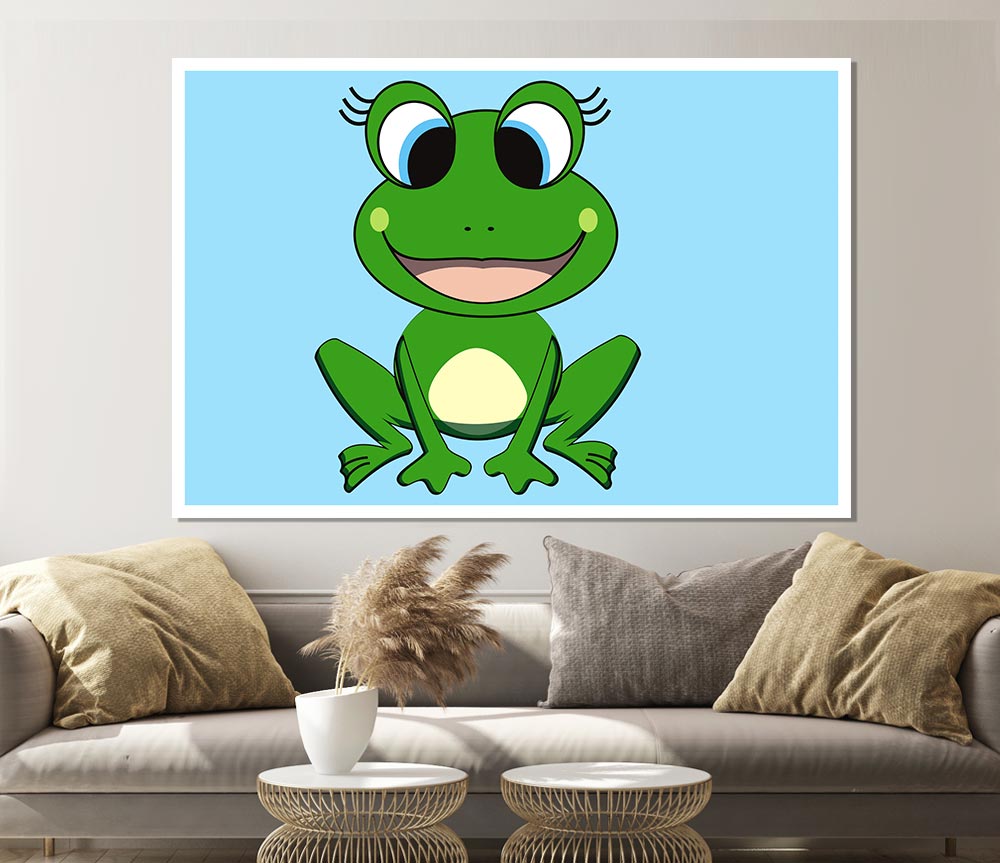 Happy Frog Ready To Leap Baby Blue Print Poster Wall Art