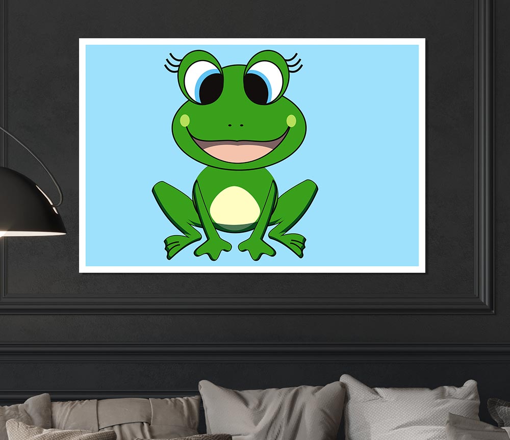 Happy Frog Ready To Leap Baby Blue Print Poster Wall Art