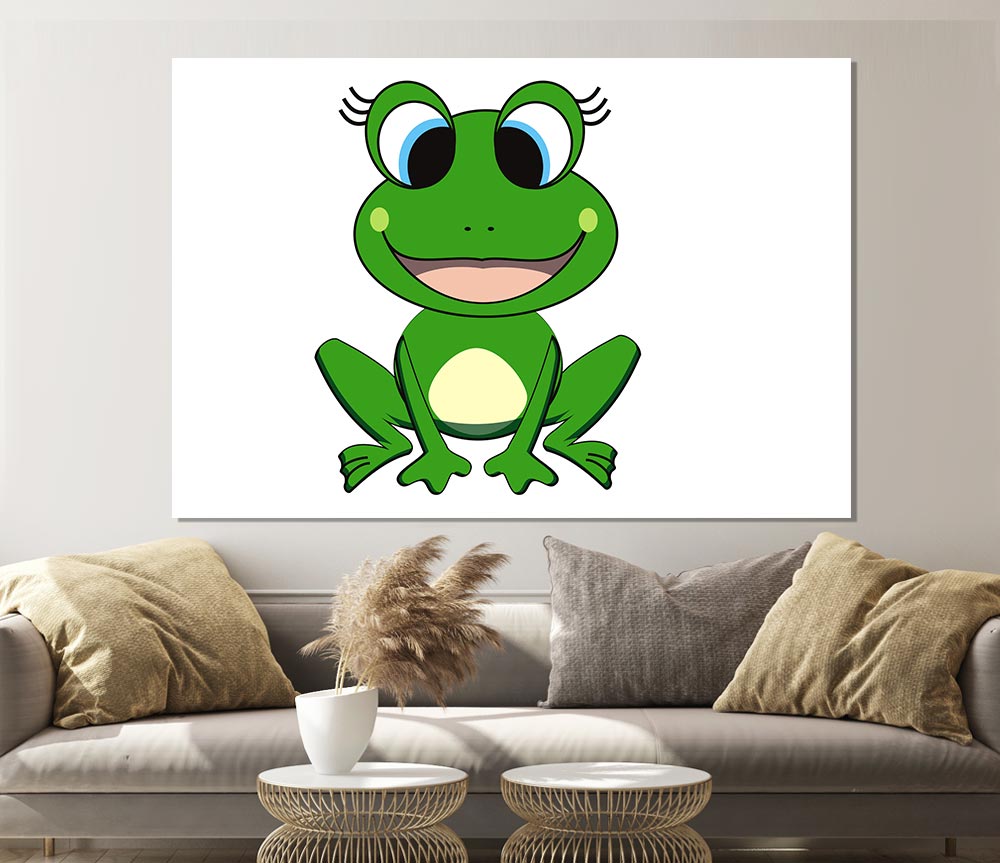 Happy Frog Ready To Leap White Print Poster Wall Art