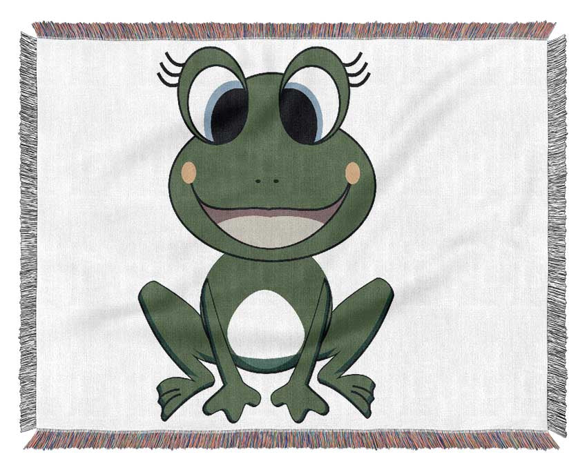 Happy Frog Ready To Leap White Woven Blanket