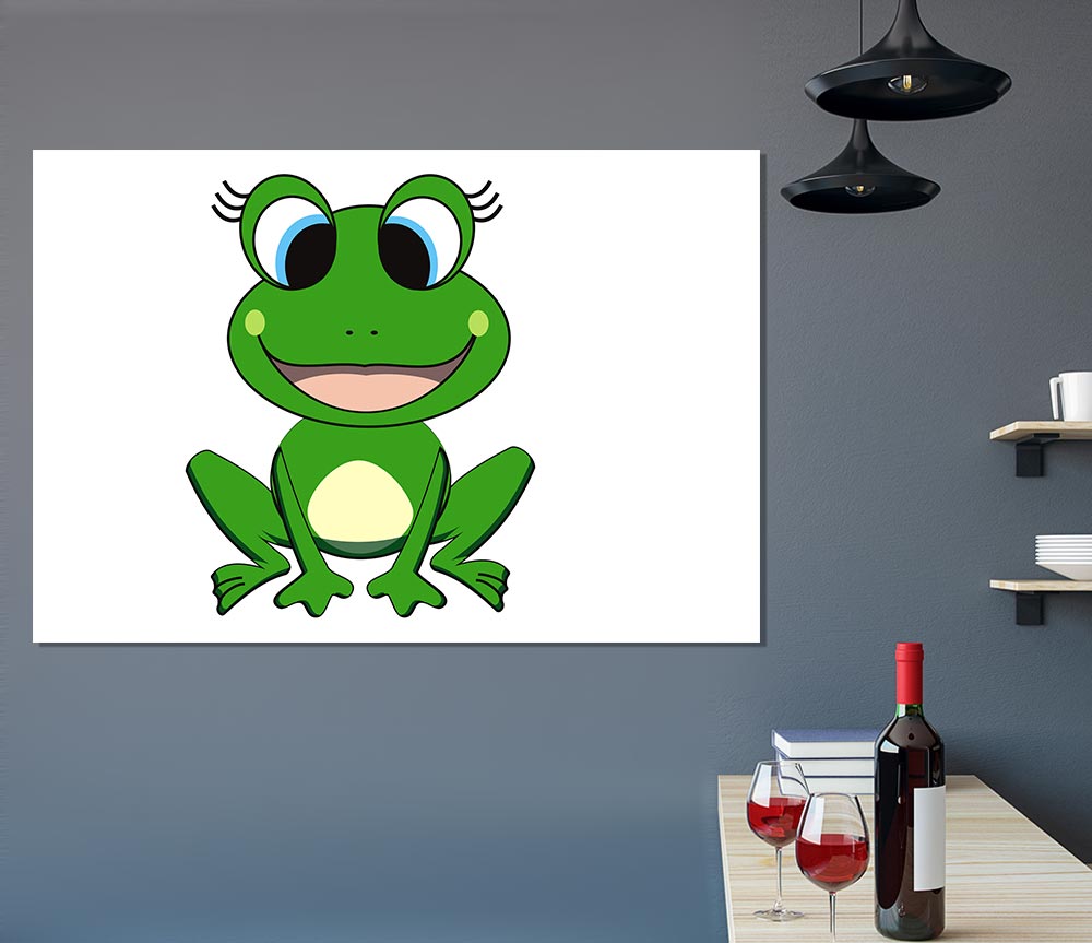 Happy Frog Ready To Leap White Print Poster Wall Art