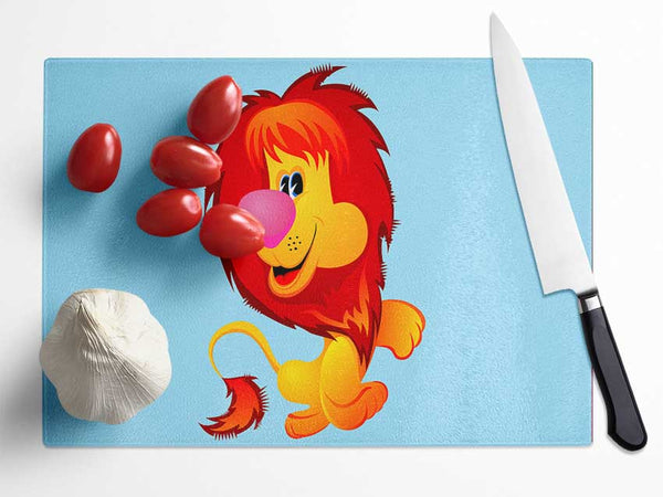 Happy Lion Baby Blue Glass Chopping Board