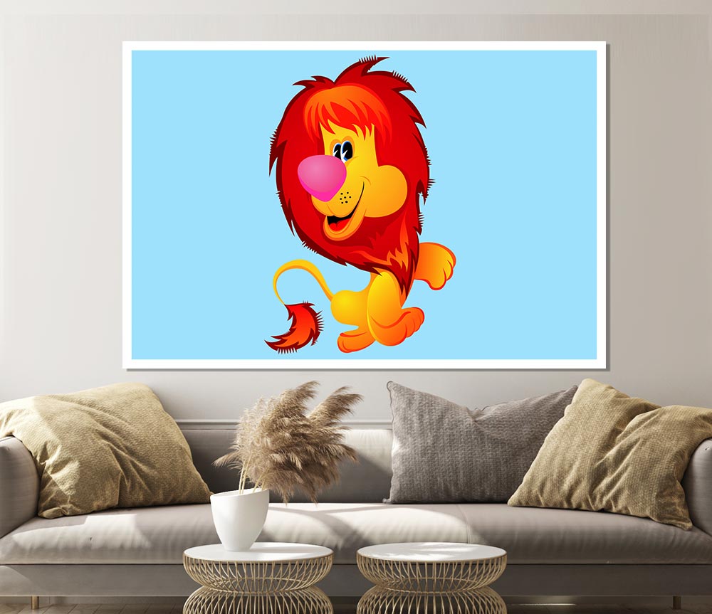 Happy Lion Baby Blue Print Poster Wall Art