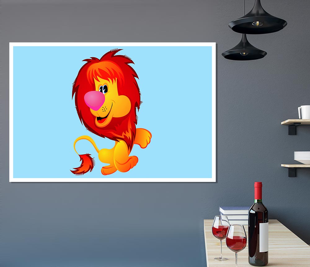 Happy Lion Baby Blue Print Poster Wall Art