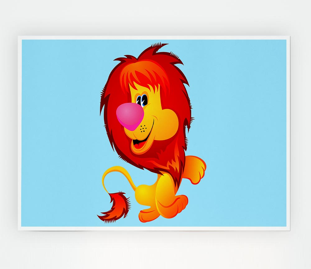 Happy Lion Baby Blue Print Poster Wall Art