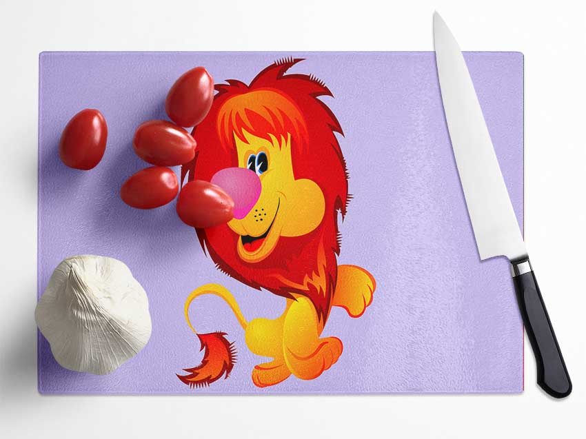 Happy Lion Lilac Glass Chopping Board