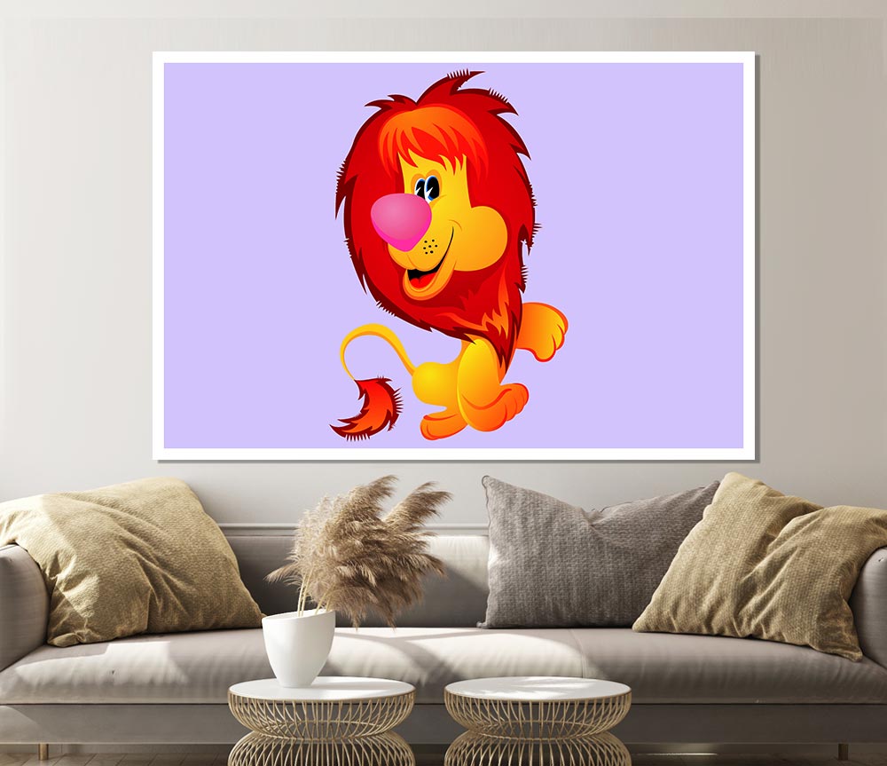 Happy Lion Lilac Print Poster Wall Art