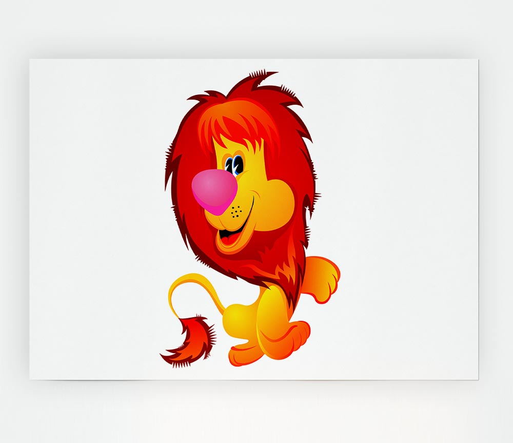 Happy Lion White Print Poster Wall Art