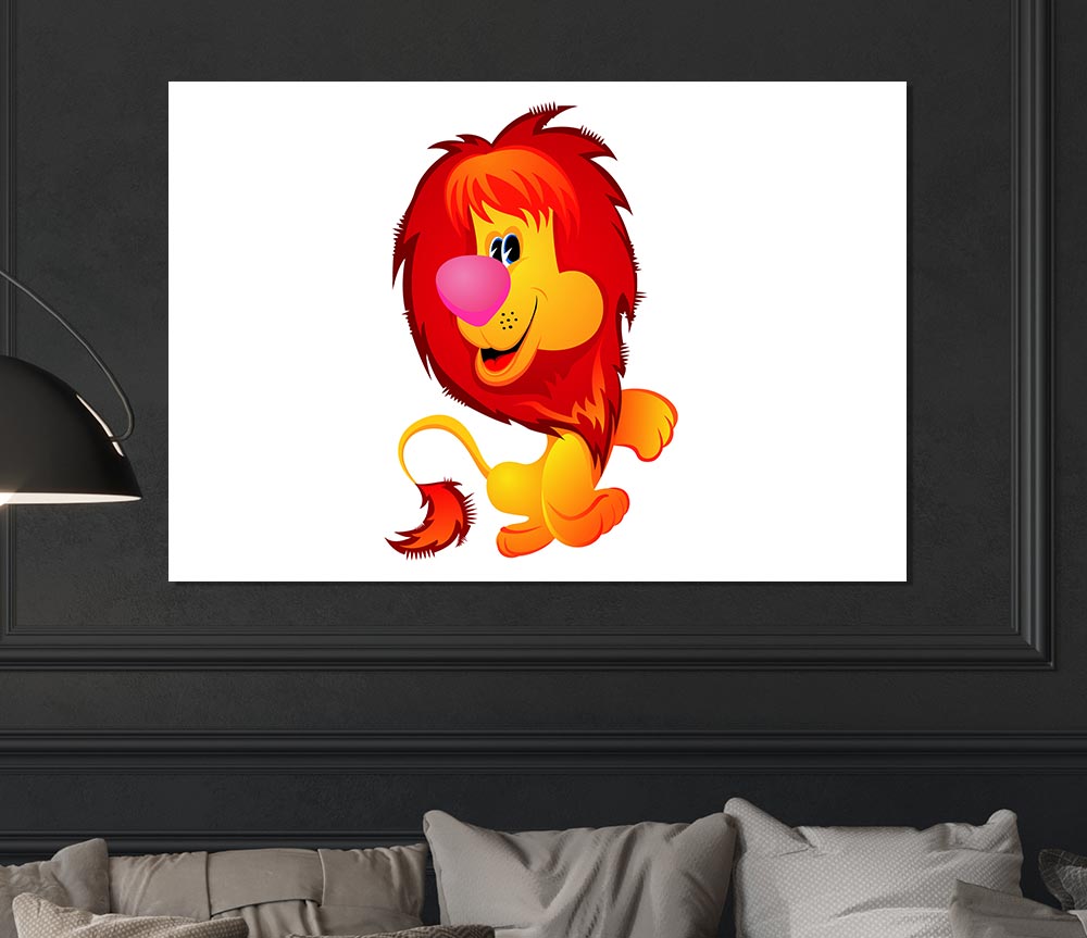 Happy Lion White Print Poster Wall Art