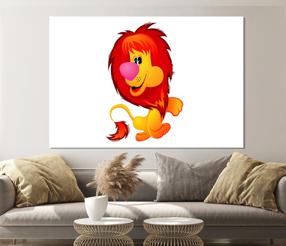 Happy Lion White Print Poster Wall Art