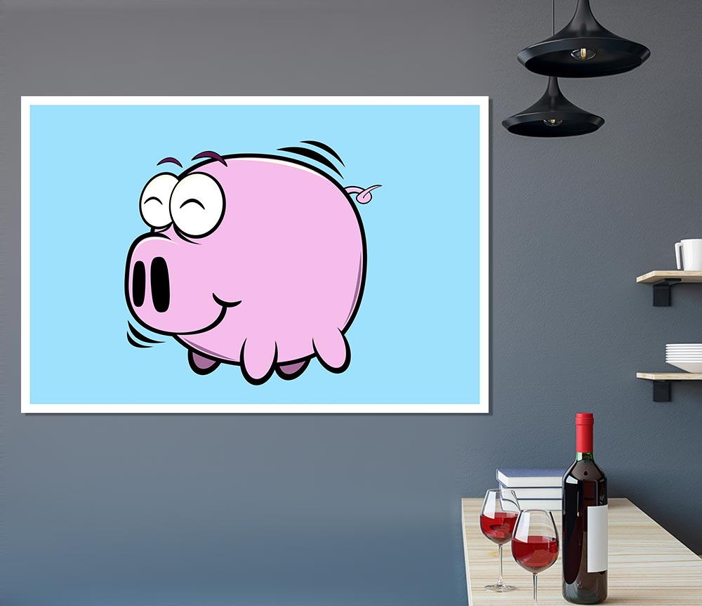 Happy Pig Smiling Baby Blue Print Poster Wall Art