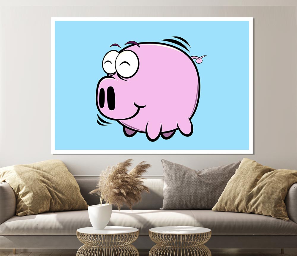 Happy Pig Smiling Baby Blue Print Poster Wall Art