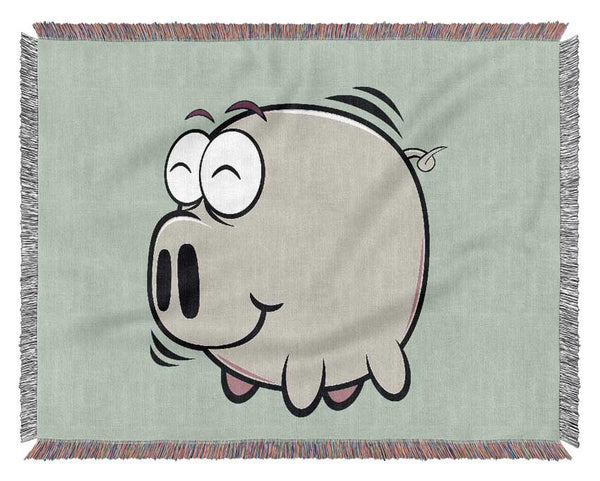 Happy Pig Smiling Baby Blue Woven Blanket