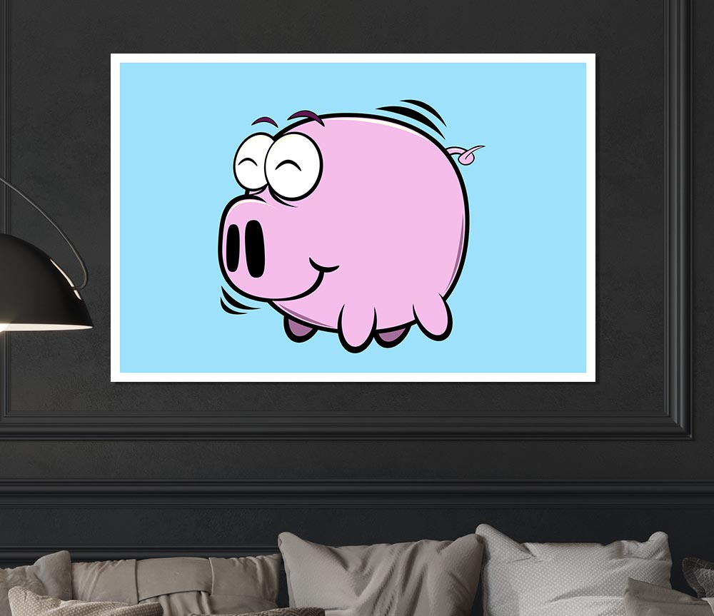 Happy Pig Smiling Baby Blue Print Poster Wall Art