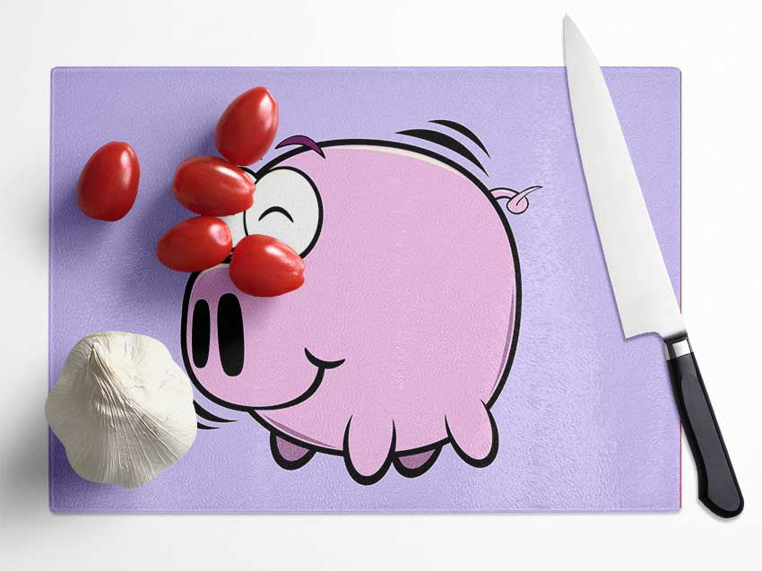 Happy Pig Smiling Lilac Glass Chopping Board