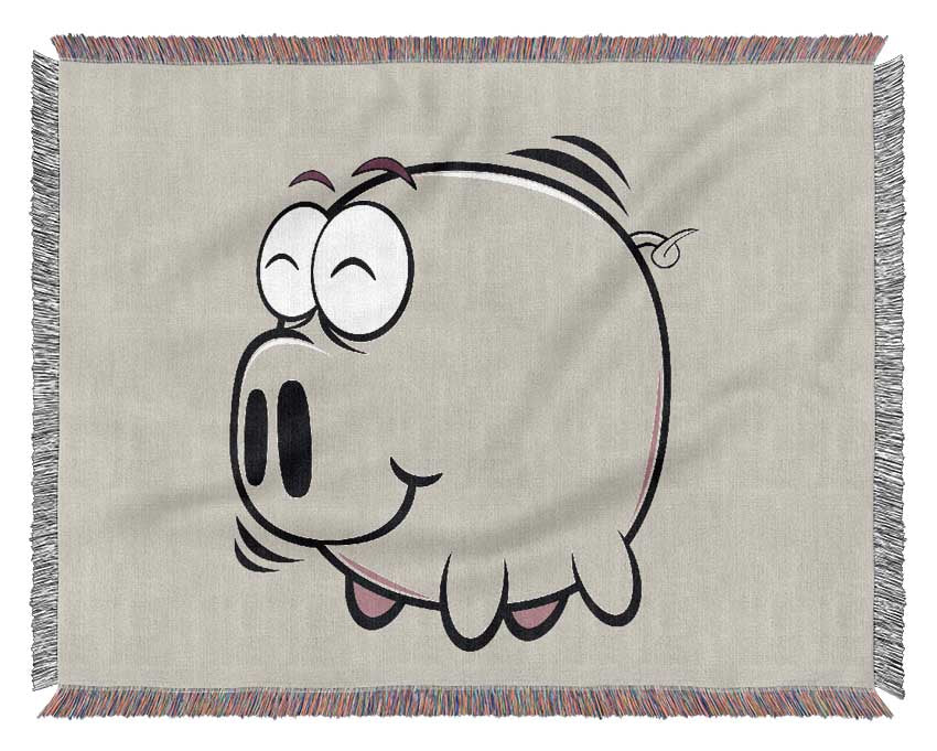 Happy Pig Smiling Lilac Woven Blanket