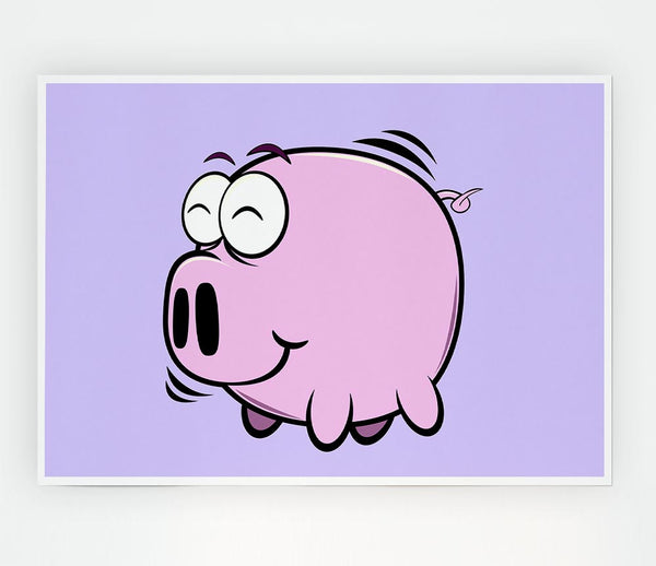 Happy Pig Smiling Lilac Print Poster Wall Art