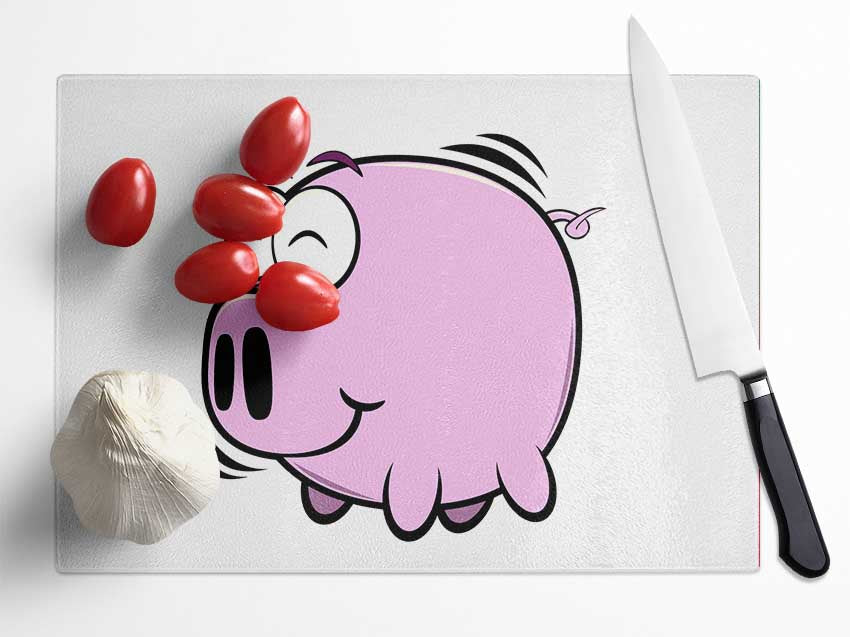 Happy Pig Smiling White Glass Chopping Board