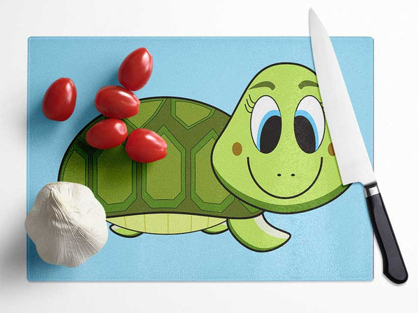 Happy Turtle Baby Blue Glass Chopping Board