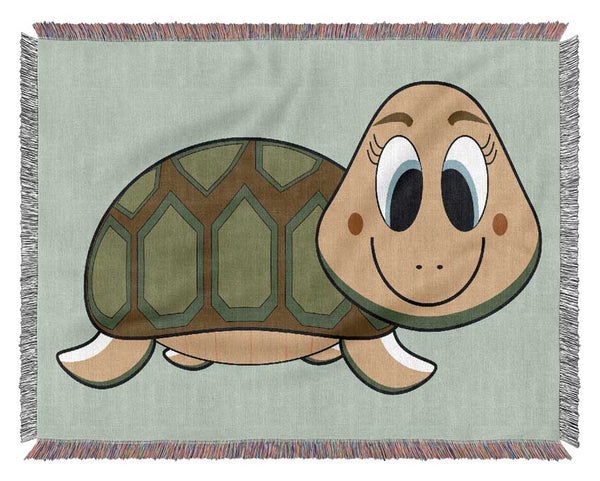 Happy Turtle Baby Blue Woven Blanket