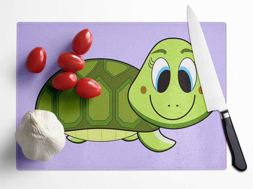 Happy Turtle Lilac Glass Chopping Board