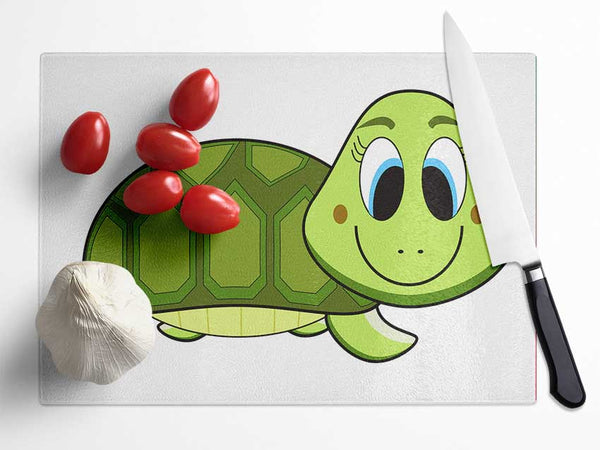 Happy Turtle White Glass Chopping Board