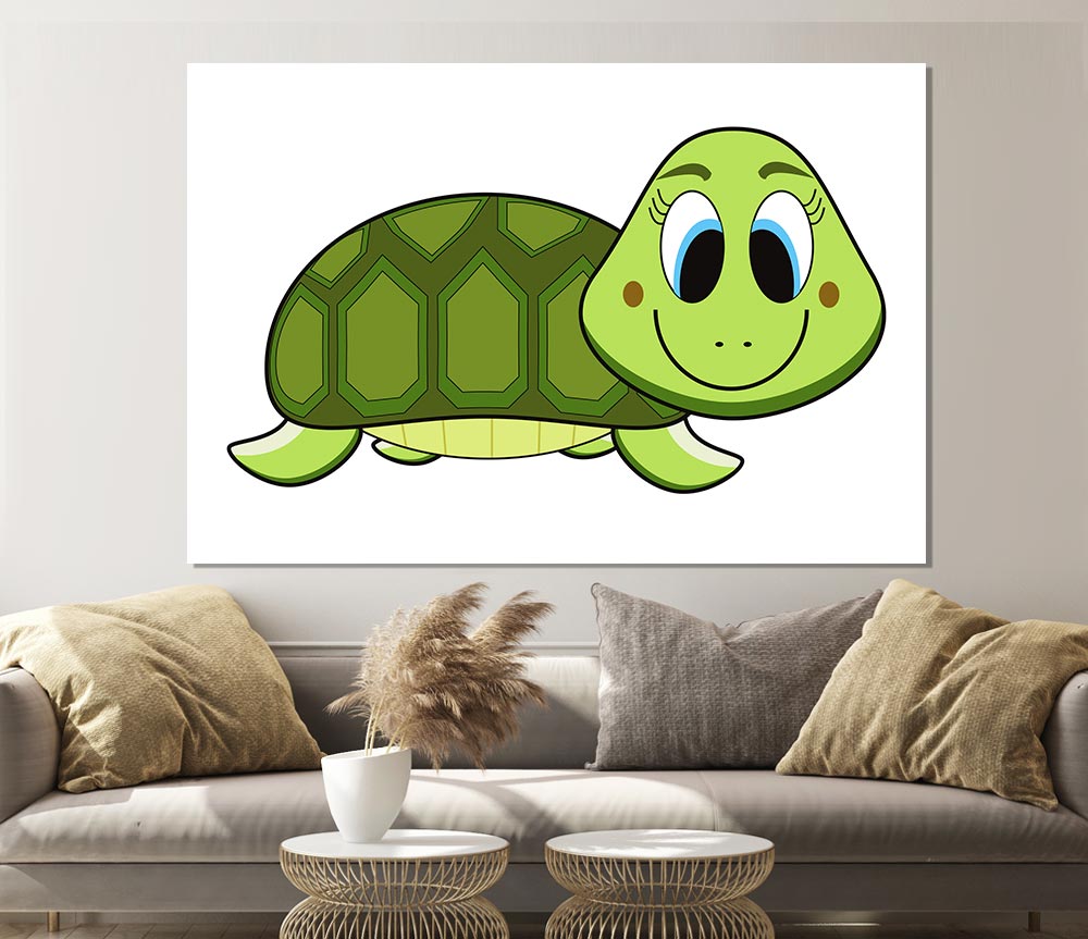 Happy Turtle White Print Poster Wall Art