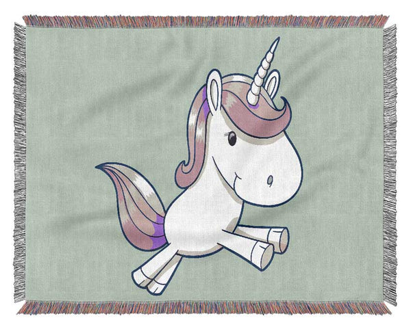 Leaping Unicorn Baby Blue Woven Blanket