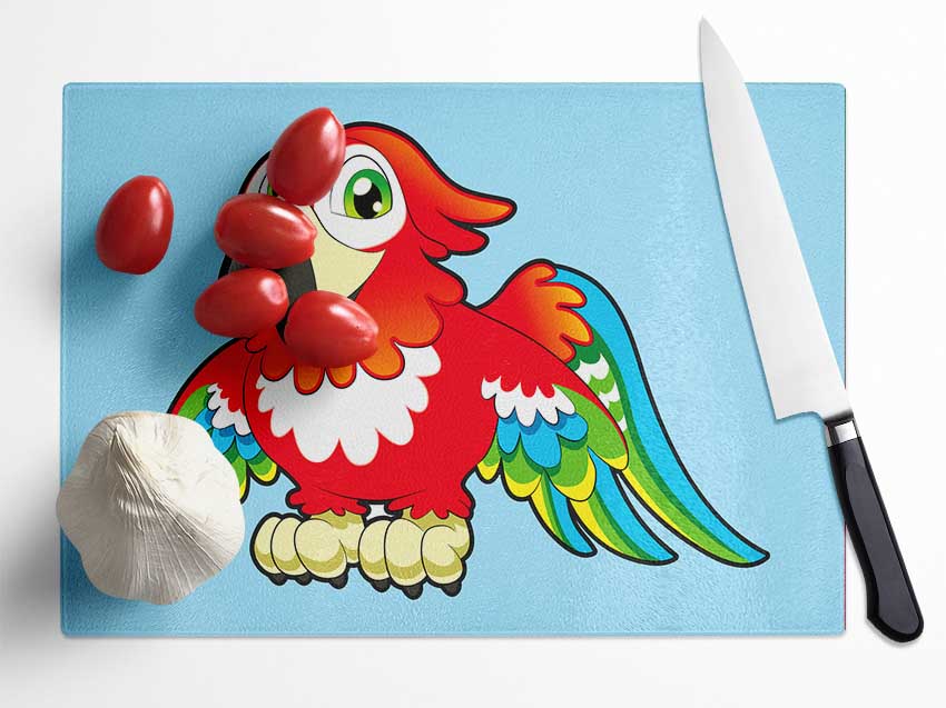 Little Parrot Baby Blue Glass Chopping Board