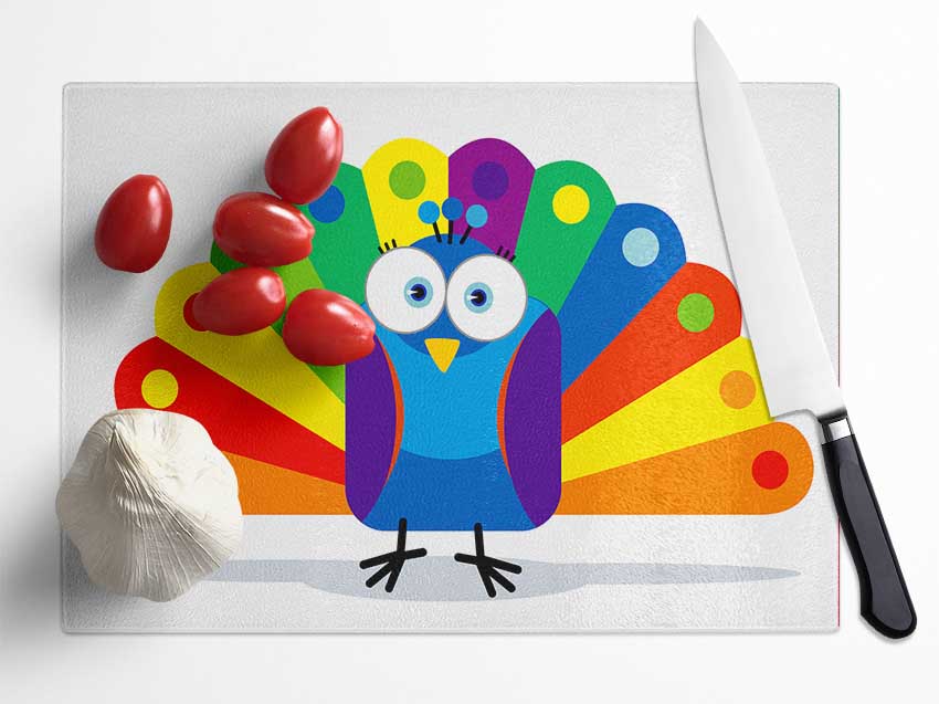 Little Peacock White Glass Chopping Board